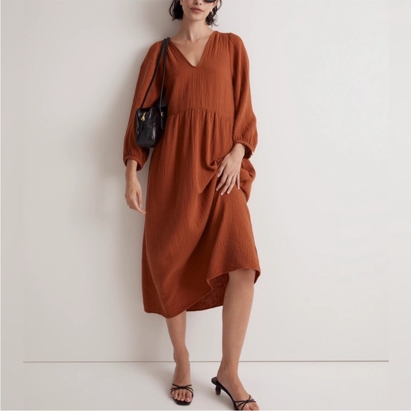 Madewell Dresses & Skirts - Madewell Lightspun Burnt Clay Orange Midi Dress Sz M New with Tags